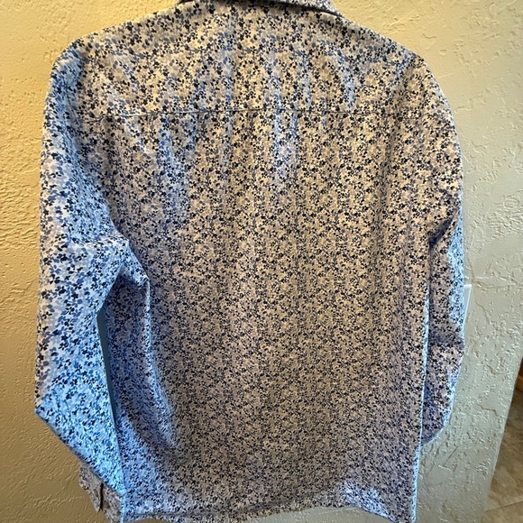 Van Heusen Flex Stretch Men’s Sz L Blue and White Casual Long Button Down Shirt - Picture 9 of 12